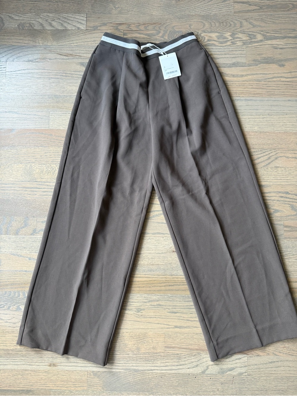 Oak + Fort STRIPED ELASTICATED WAIST STRAIGHT LEG PANT Coffee Size S